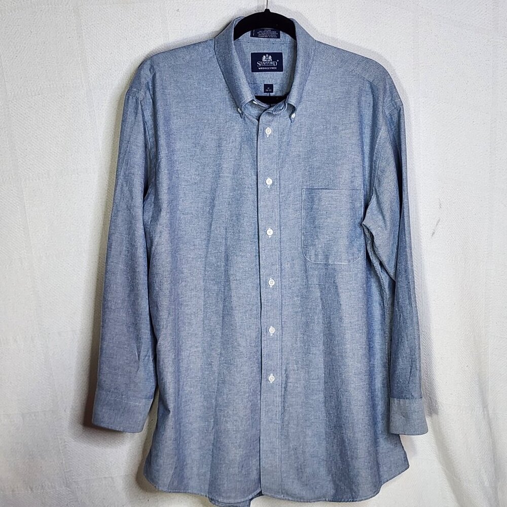 Stafford Wrinkle Free Blue Cotton Poly LS Button Up Oxford Dress Shirt 17 32/33